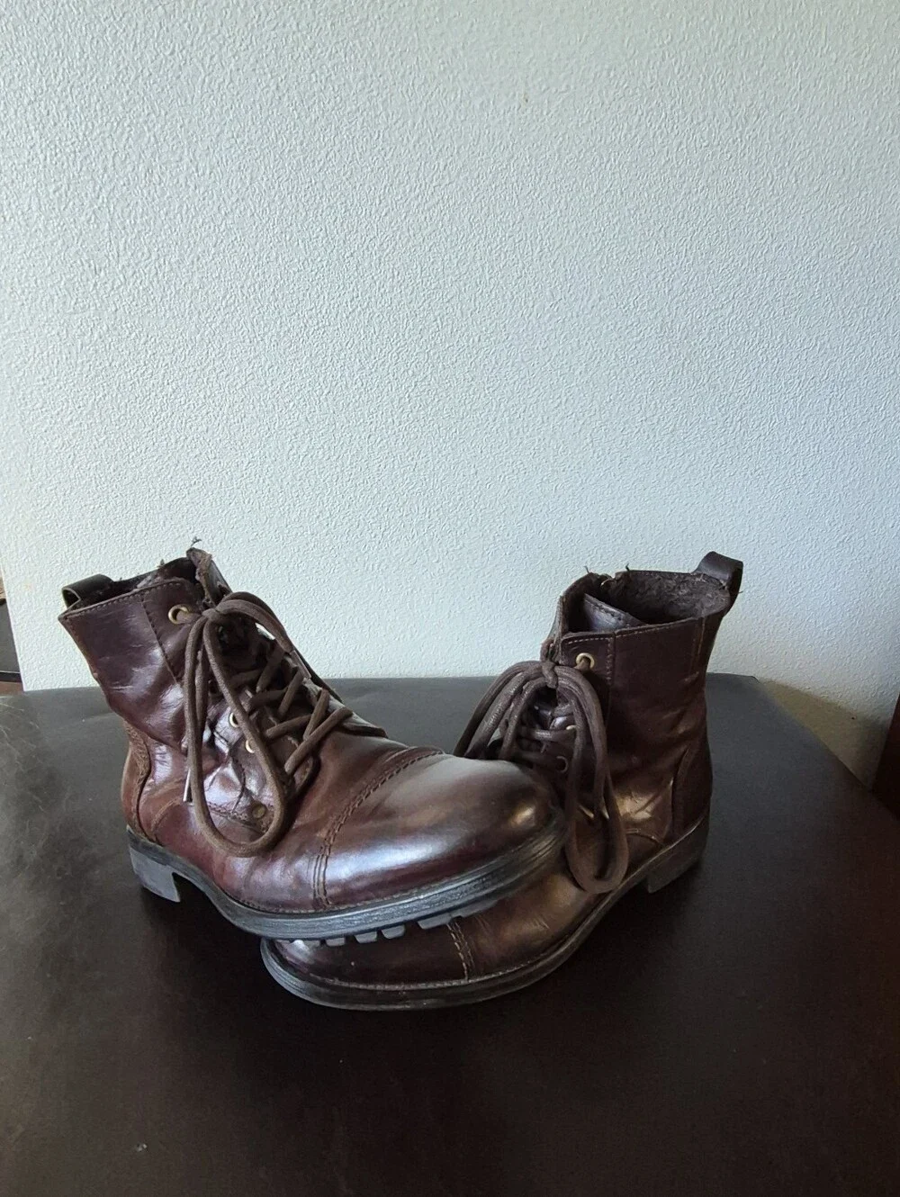 ALDO Men’s Made in Portugal Leather Cap Toe lace up Side-Zip Boots – Size 9